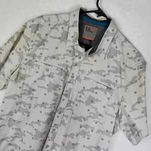 5.11 Tactical Mens Camo Short Sleeve Button Down Shirt Grey White Large